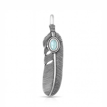 Load image into Gallery viewer, Sterling Silver Oxidized And Polished Feather Larimar Stone Pendant