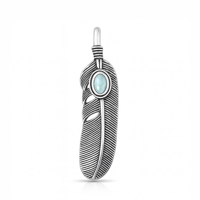 Sterling Silver Oxidized And Polished Feather Larimar Stone Pendant