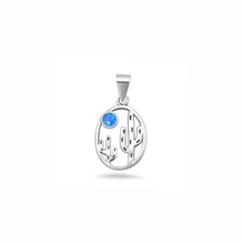 Load image into Gallery viewer, Sterling Silver Oxidized And Polished Cactus Blue Lab Opal Pendant