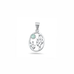 Sterling Silver Oxidized And Polished Larimar Stone Cactus Pendant