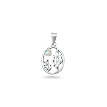 Load image into Gallery viewer, Sterling Silver Oxidized And Polished Cactus White Lab Opal Pendant