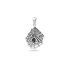 Load image into Gallery viewer, Sterling Silver Oxidized And Polished Black Onyx Stone Spiderweb Pendant