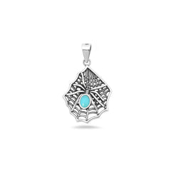 Sterling Silver Oxidized And Polished Turquoise Stone Spiderweb Pendant