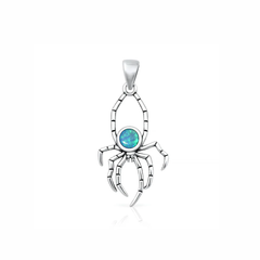 Sterling Silver Oxidized And Polished Spider Blue Lab Opal Pendant