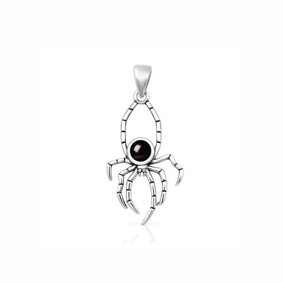Sterling Silver Oxidized And Polished Black Onyx Stone Spider Pendant