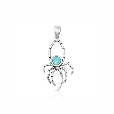 Sterling Silver Oxidized And Polished Turquoise Stone Spider Pendant