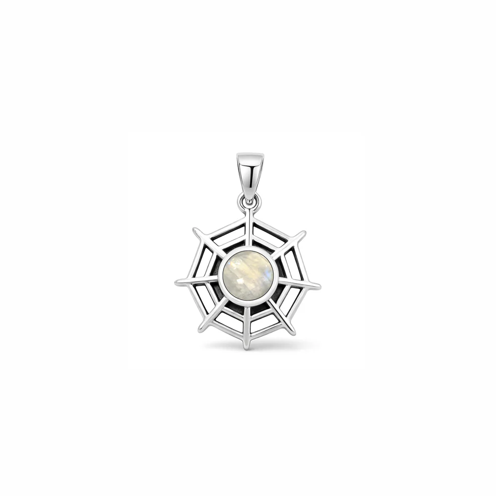 Sterling Silver Oxidized And Polished Spiderweb Moonstone Pendant