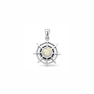 Sterling Silver Oxidized And Polished Spiderweb Moonstone Pendant