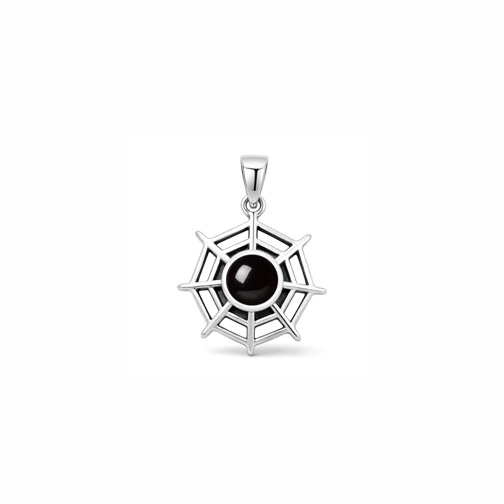 Sterling Silver Oxidized And Polished Spiderweb Black Onyx Stone Pendant