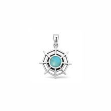 Load image into Gallery viewer, Sterling Silver Oxidized And Polished Spiderweb Turquoise Stone Pendant