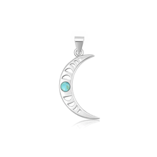 Load image into Gallery viewer, Sterling Silver Oxidized And Polished Crescent Moon Turquoise Stone Pendant