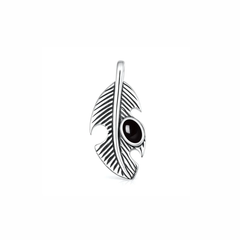 Sterling Silver Oxidized And Polished Feather Black Onyx Stone Pendant