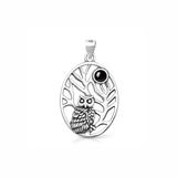 Sterling Silver Oxidized And Polished Owl Black Onyx Stone Pendant