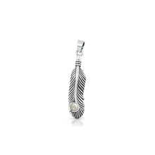 Load image into Gallery viewer, Sterling Silver Oxidized And Polished Moonstone Feather Pendant