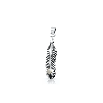 Sterling Silver Oxidized And Polished Feather Moonstone Pendant