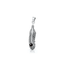 Load image into Gallery viewer, Sterling Silver Oxidized And Polished 23mm Feather Black Onyx Stone Pendant