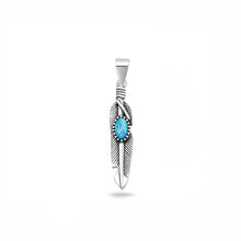 Load image into Gallery viewer, Sterling Silver Oxidized And Polished Blue Lab Opal Feather Pendant