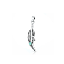 Load image into Gallery viewer, Sterling Silver Oxidized And Polished 26.7mm Feather Genuine Turquoise Stone Pendant