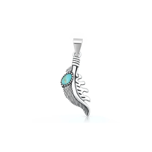 Load image into Gallery viewer, Sterling Silver Oxidized And Polished 22.7mm Feather Genuine Turquoise Stone Pendant