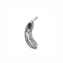 Load image into Gallery viewer, Sterling Silver Oxidized And Polished 24.6mm Feather Black Onyx Stone Pendant