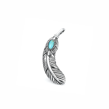 Load image into Gallery viewer, Sterling Silver Oxidized And Polished 24.6mm Feather Genuine Turquoise Stone Pendant