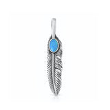 Sterling Silver Oxidized And Polished Feather Blue Lab Opal Pendant