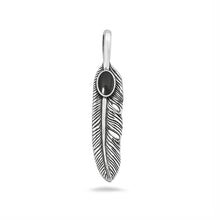 Load image into Gallery viewer, Sterling Silver Oxidized And Polished Black Onyx Stone Feather Pendant