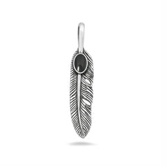Sterling Silver Oxidized And Polished Black Onyx Stone Feather Pendant