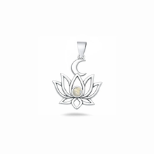 Load image into Gallery viewer, Sterling Silver Oxidized And Polished Lotus And Moon Moonstone Pendant