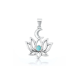 Sterling Silver Oxidized And Polished Lotus And Moon Genuine Turquoise Stone Pendant