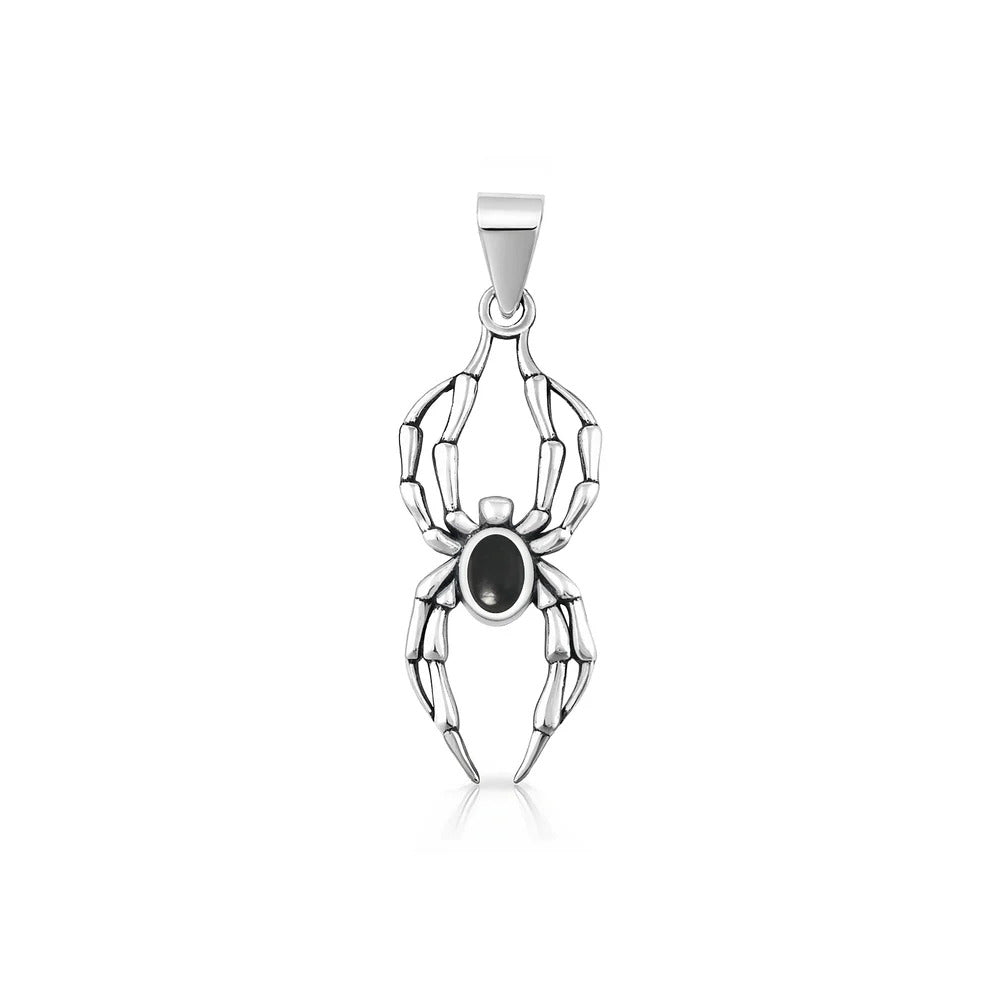 Sterling Silver Oxidized And Polished Spider Black Onyx Stone Pendant