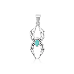 Sterling Silver Oxidized And Polished Spider Genuine Turquoise Stone Pendant
