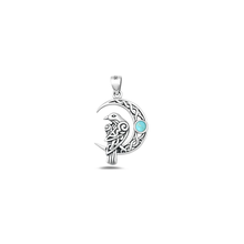 Load image into Gallery viewer, Sterling Silver Oxidized And Polished Celtic Bird And Moon Genuine Turquoise Stone Pendant