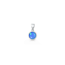 Load image into Gallery viewer, Sterling Silver Oxidized And Polished Blue Lab Opal Round Pendant