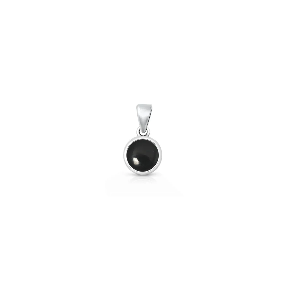 Sterling Silver Oxidized And Polished Round Black Onyx Stone Pendant