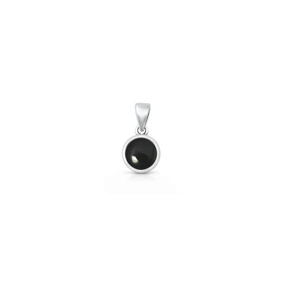 Sterling Silver Oxidized And Polished Round Black Onyx Stone Pendant