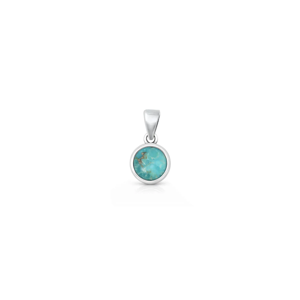 Sterling Silver Oxidized And Polished Round Turquoise Stone Pendant