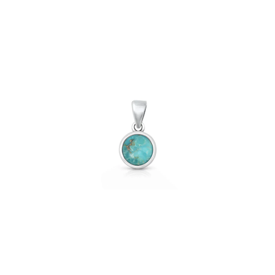 Sterling Silver Oxidized And Polished Round Turquoise Stone Pendant