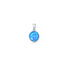 Load image into Gallery viewer, Sterling Silver Oxidized And Polished Round Blue Lab Opal Pendant