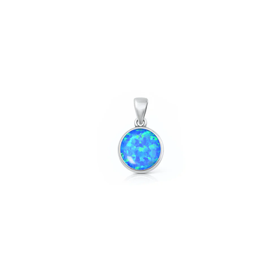 Sterling Silver Oxidized And Polished Round Blue Lab Opal Pendant