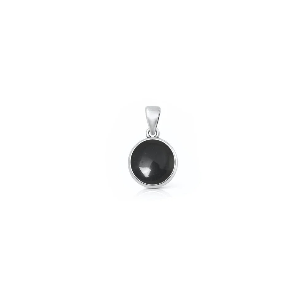 Sterling Silver Oxidized And Polished Black Onyx Stone Round Pendant