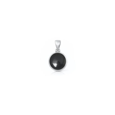 Sterling Silver Oxidized And Polished Black Onyx Stone Round Pendant