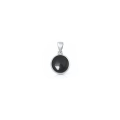 Sterling Silver Oxidized And Polished Black Onyx Stone Round Pendant