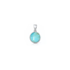 Sterling Silver Oxidized And Polished Turquoise Stone Round Pendant