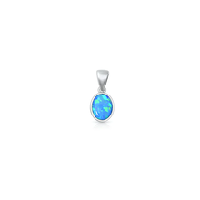 Load image into Gallery viewer, Sterling Silver Oxidized And Polished Blue Lab Opal Oval Pendant
