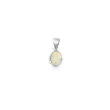 Load image into Gallery viewer, Sterling Silver Oxidized And Polished 8.2mm Oval White Lab Opal Pendant