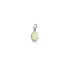 Sterling Silver Oxidized And Polished 8.2mm Oval White Lab Opal Pendant