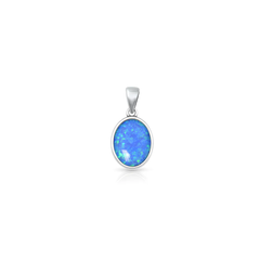 Sterling Silver High Polish Oval Blue Lab Opal Pendant