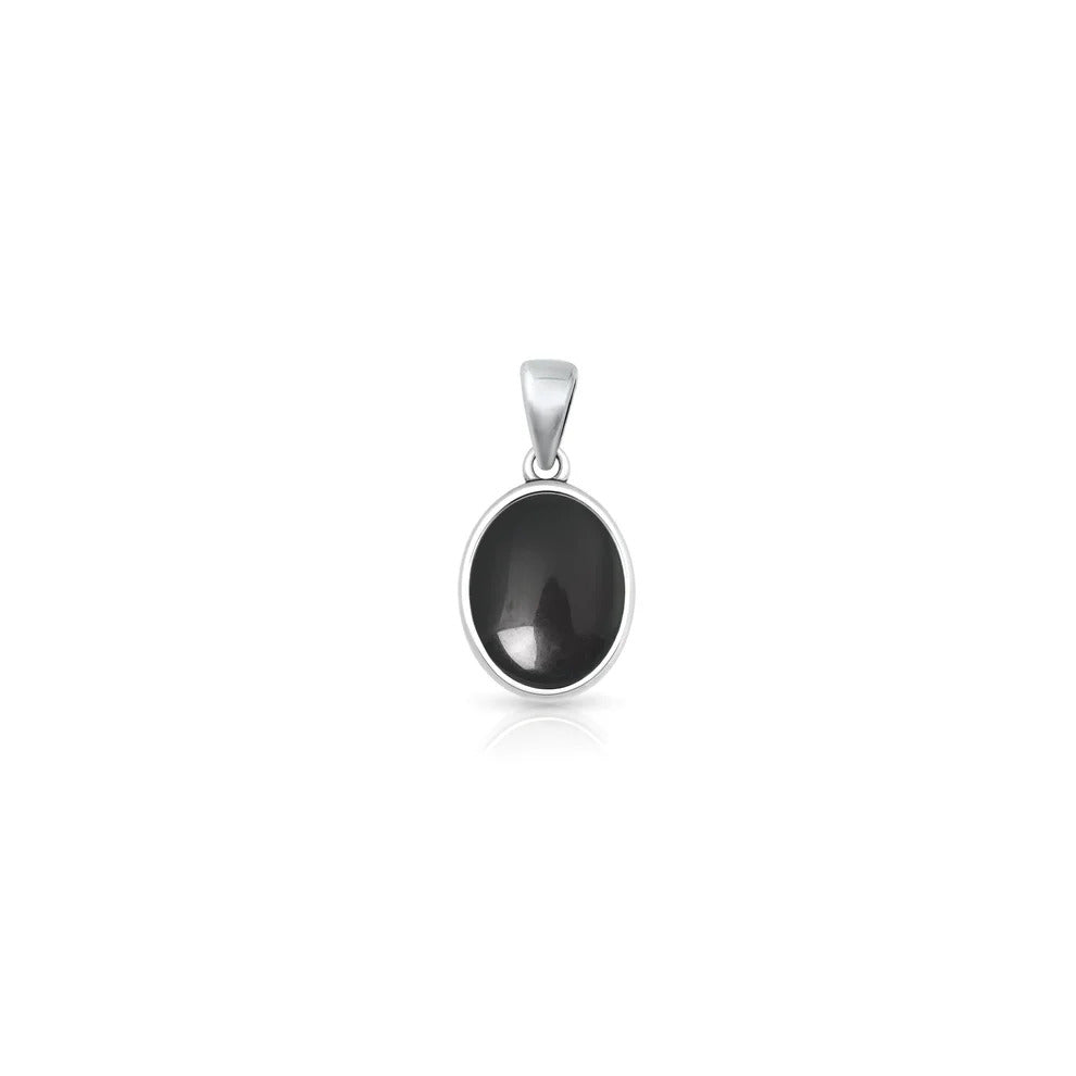 Sterling Silver Oxidized And Polished Oval Black Onyx Stone Pendant