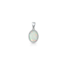 Load image into Gallery viewer, Sterling Silver Oxidized And Polished Oval White Lab Opal Pendant